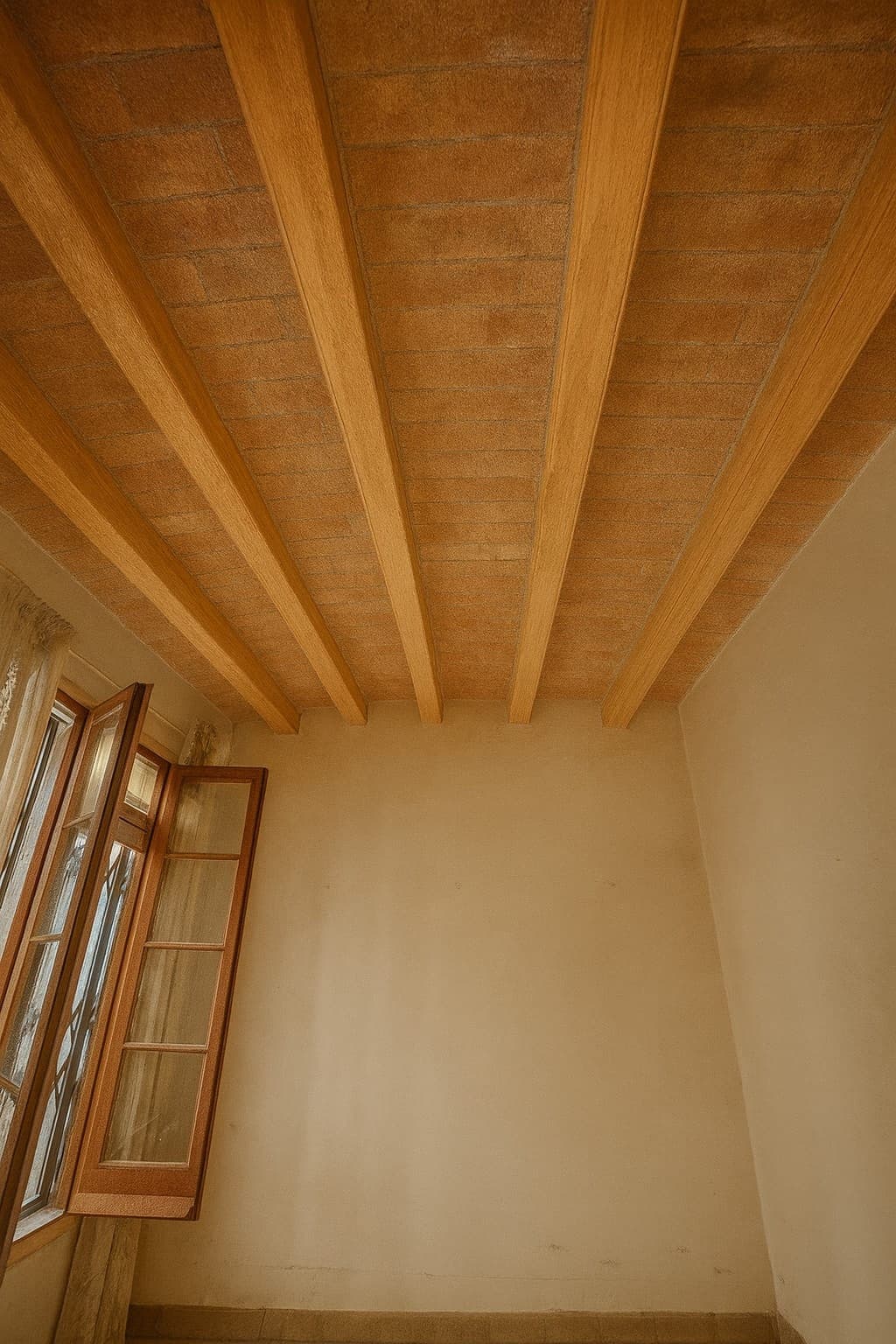 Viga y techo de madera decapados y restaurados